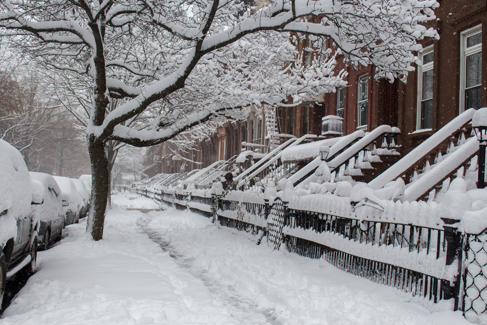 street in bushwick nyc covered in snow