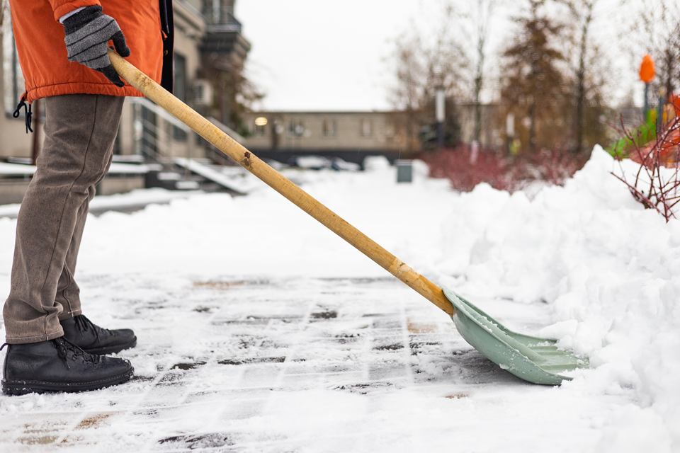 person clearing pathway of snow
