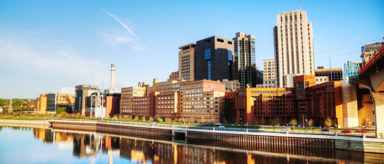 The skyline of downtown St. Paul and the Mississippi River.