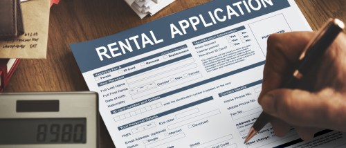 An image of a rental application form with financial details, such as income, expenses, and credit information. The scene emphasizes the financial aspects of the application process, reflecting the importance of budgeting, credit evaluation, and financial planning when renting a property.