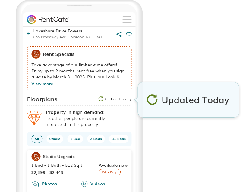Visual of a screenshot showing how the site keeps renters up-to-date. 