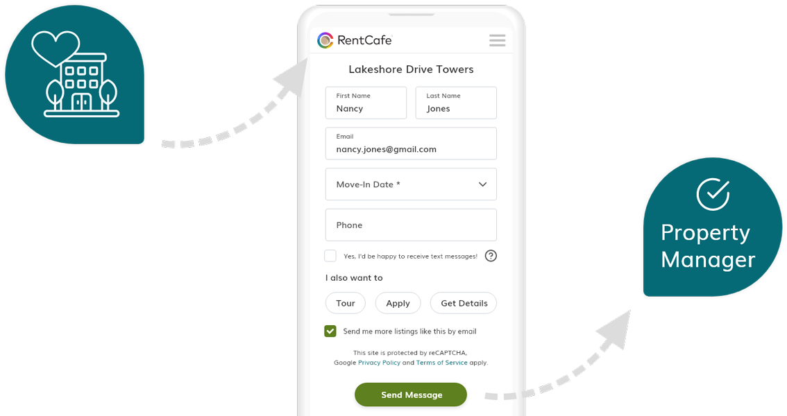 Screenshot of the contact form that renters can access. 