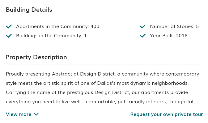 Image of the description in building details in order to show off the new features on the site. 
