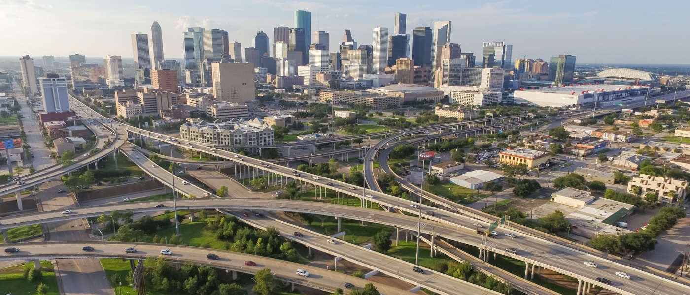 Highway intersection on the southeast side of Houston, TX.