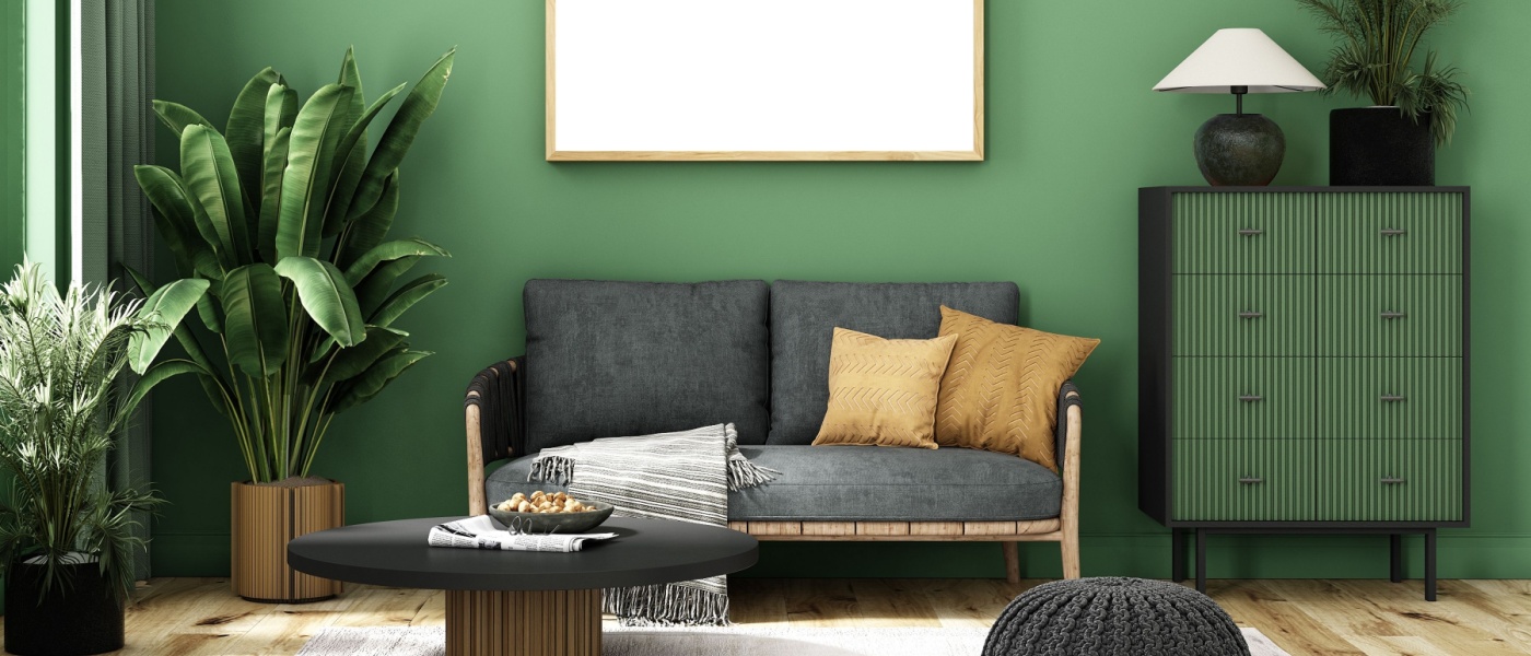 A frame mockup in a living room, highlighting new features for interior design and decoration.