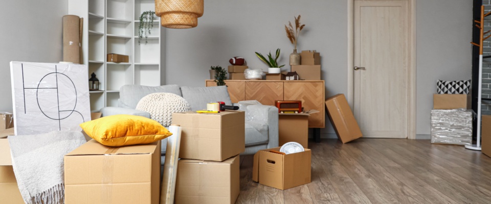 A room full of boxes ready for someone moving in spring.
