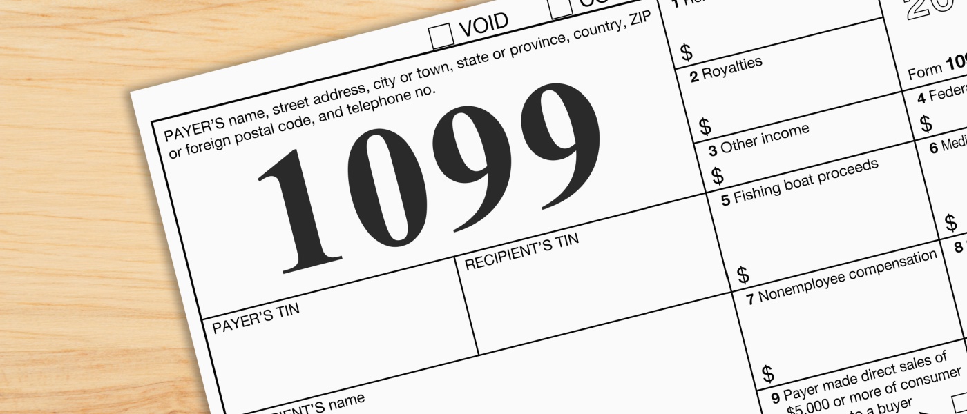 A 1099 form, which is used to declare yearly earnings when working as a freelancer. This is just one method of proving income when self-employed.