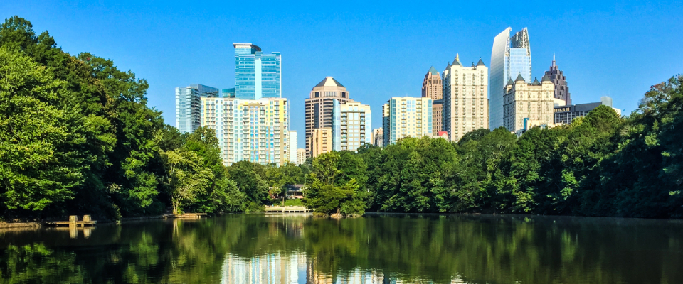 A waterfront shot of the skyline Atlanta, the #4 city for renter engagement in the first half of 2025.