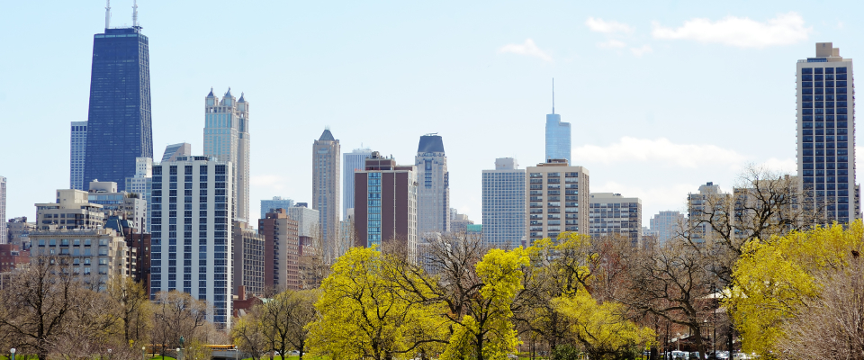 A shot of Chicago, the #6 city for renter engagement in the first half of 2025, as seen from Lincoln Park.