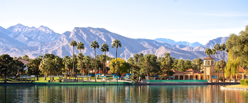A shot of palm trees flanked by mountains in Las Vegas, the #9 city for renter engagement in the first half of 2025.