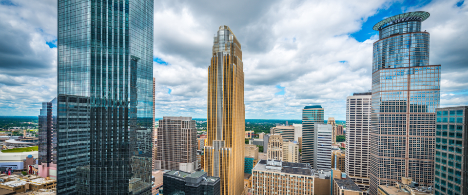 A shot of downtown Minneapolis, the #4 city for renter engagement in the first half of 2025.