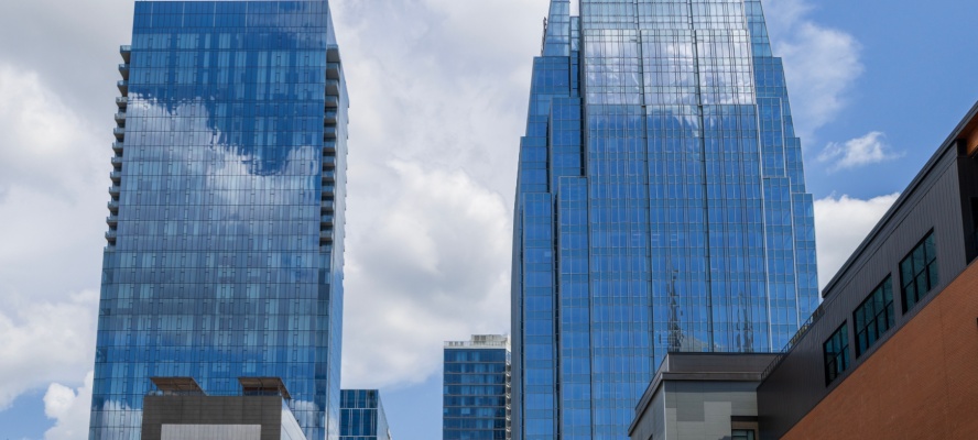 Nashville Tennessee USA - 6 21 2025_ Skyscrapers, office buildings and hotels in the city skyline in downtown Nashville Tennessee USA