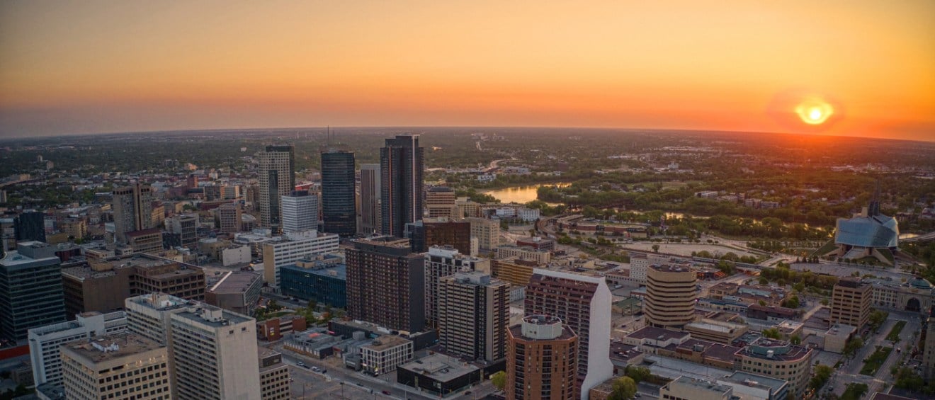 An aerial shot of Winnipeg, MB, the #1 city in Canada for renter interest.