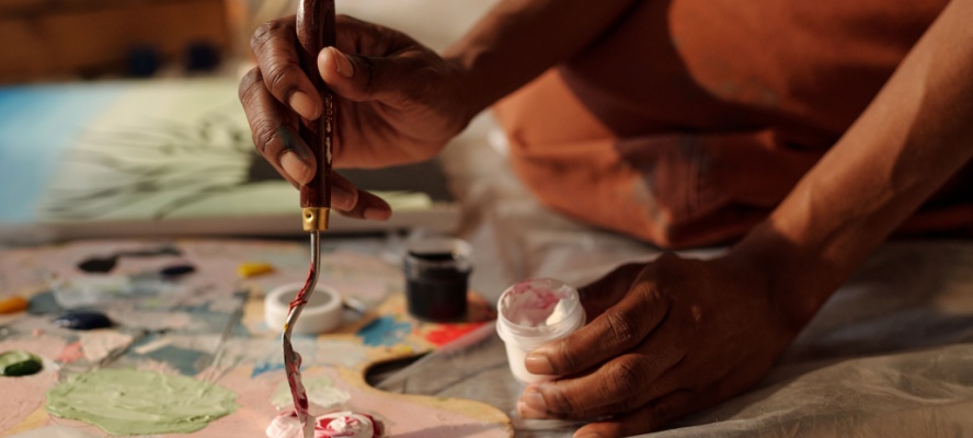 Close up of hand painting.