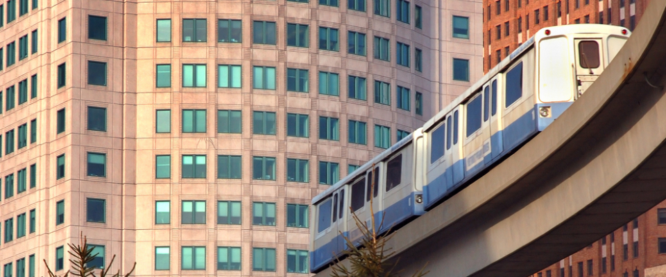 Detroit People Mover downtown, showing convenient transportation options for renters searching for apartments in Detroit.