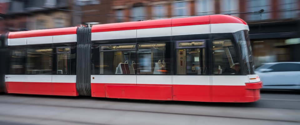 QLine streetcar traveling through Detroit’s Midtown, a modern public transit option that renters use for convenient access to downtown, New Center, and cultural attractions.