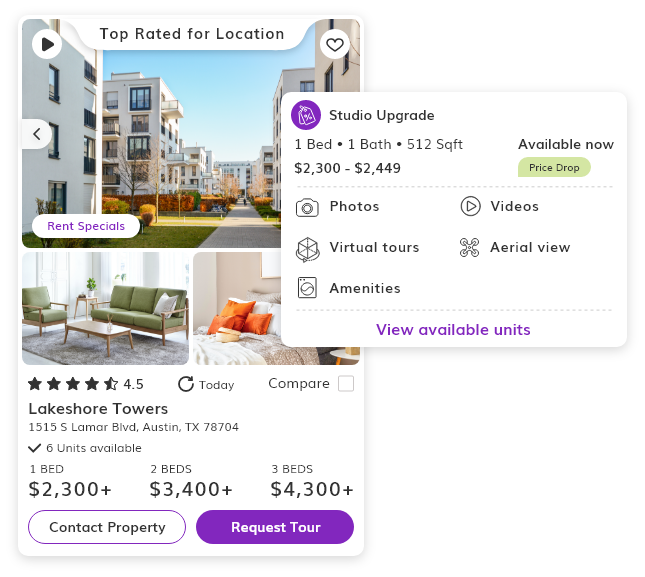 Visual showing the new colors used for RentCafe.com, as one of the new features introduced. 