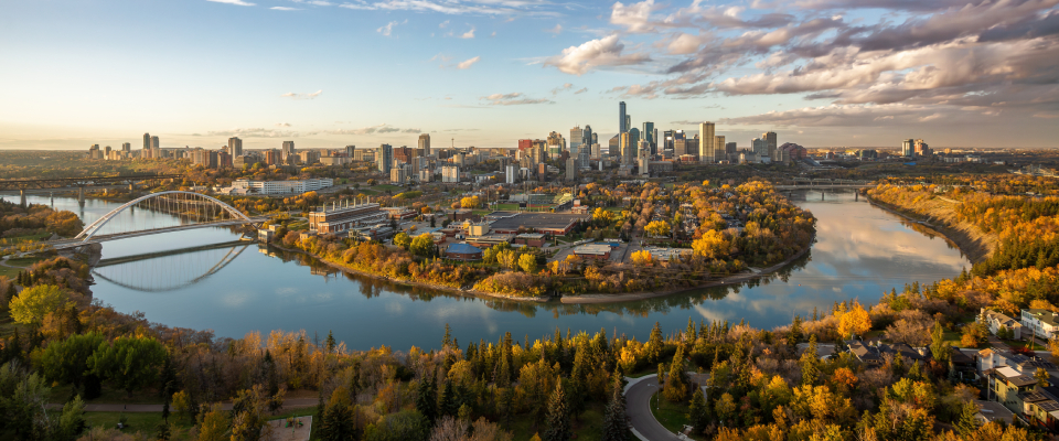 An aerial shot of Edmonton, AB, one of the top Canadian cities for renter interest.