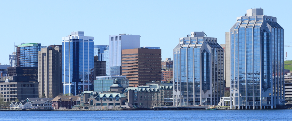 A waterfront shot of the skyline in Halifax, NS, one of the top Canadian cities for renter interest.