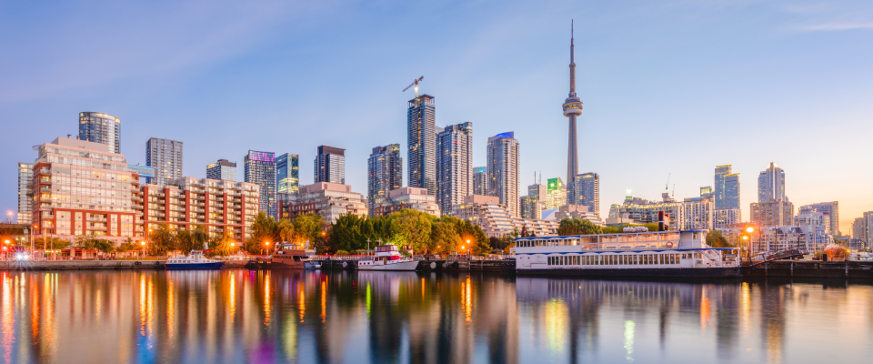 A waterfront shot of the skyline in Toronto, one of Canada's top cities for renter interest.