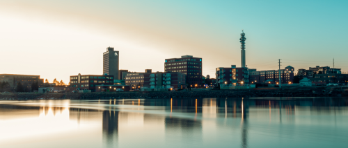 A waterfront view of Moncton, NB, the #1 Canadian city for renter interest in Q3 2025.