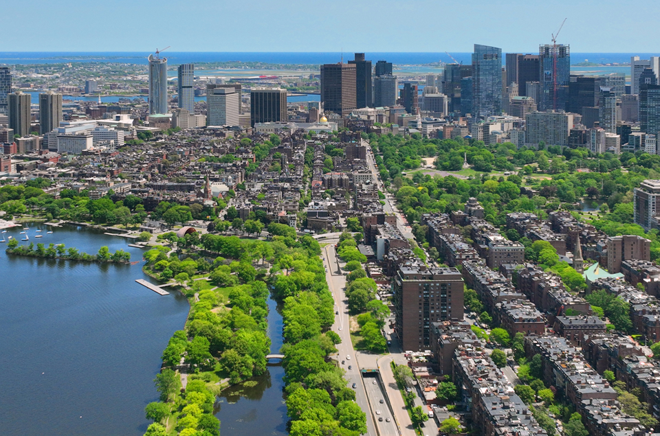 aerial view of the charles river esplanade