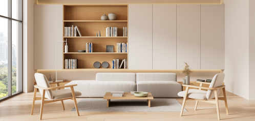 japandi style furniture in apartment