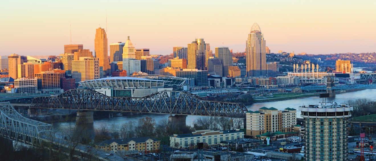 A view of the skyline in Cincinnati, a city with a well-developed public transit system.