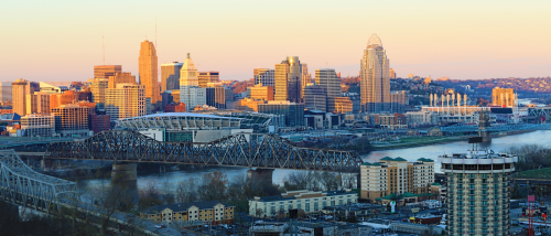 A view of the skyline in Cincinnati, a city with a well-developed public transit system.
