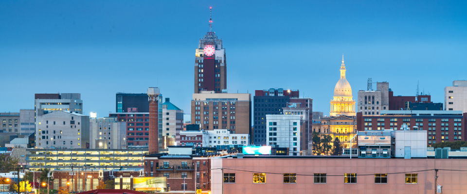 A view of the skyline in Lansing, MI.