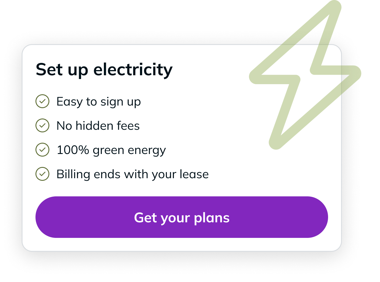 Visual showing electricity plan details and benefits when signing up.