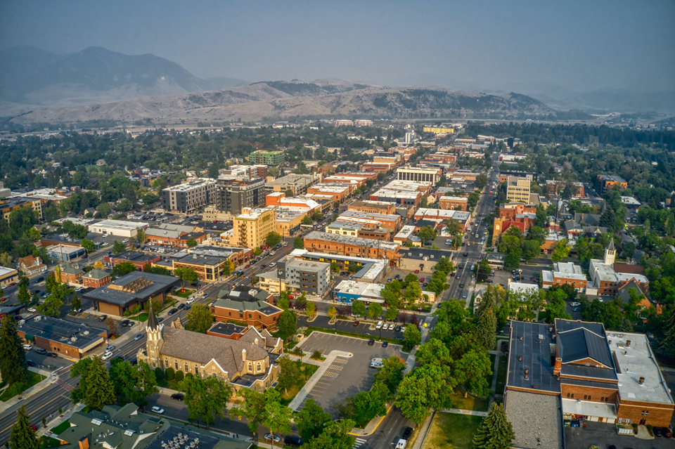aerial view of downtown and campus in bozeman mt best college town in 2026