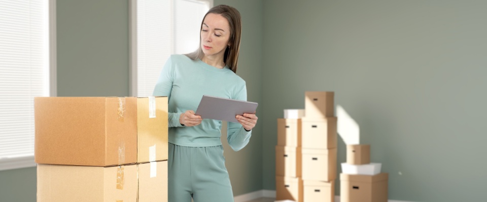 A person using an inventory checklist when moving.
