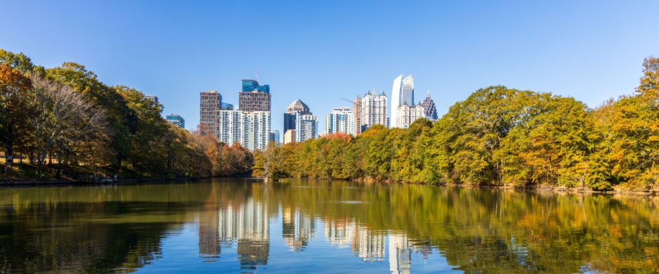 Autumn view of Piedmont Park in Atlanta, Georgia, illustrating one of the top cities to watch for vibrant urban living and green spaces.