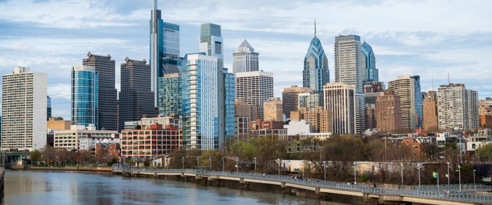 Philadelphia cityscape on a spring afternoon, highlighting one of the top cities to watch for historic character and vibrant urban life.