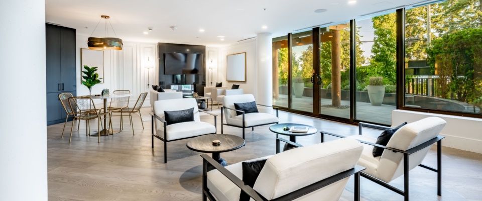 A lounge in an apartment building.