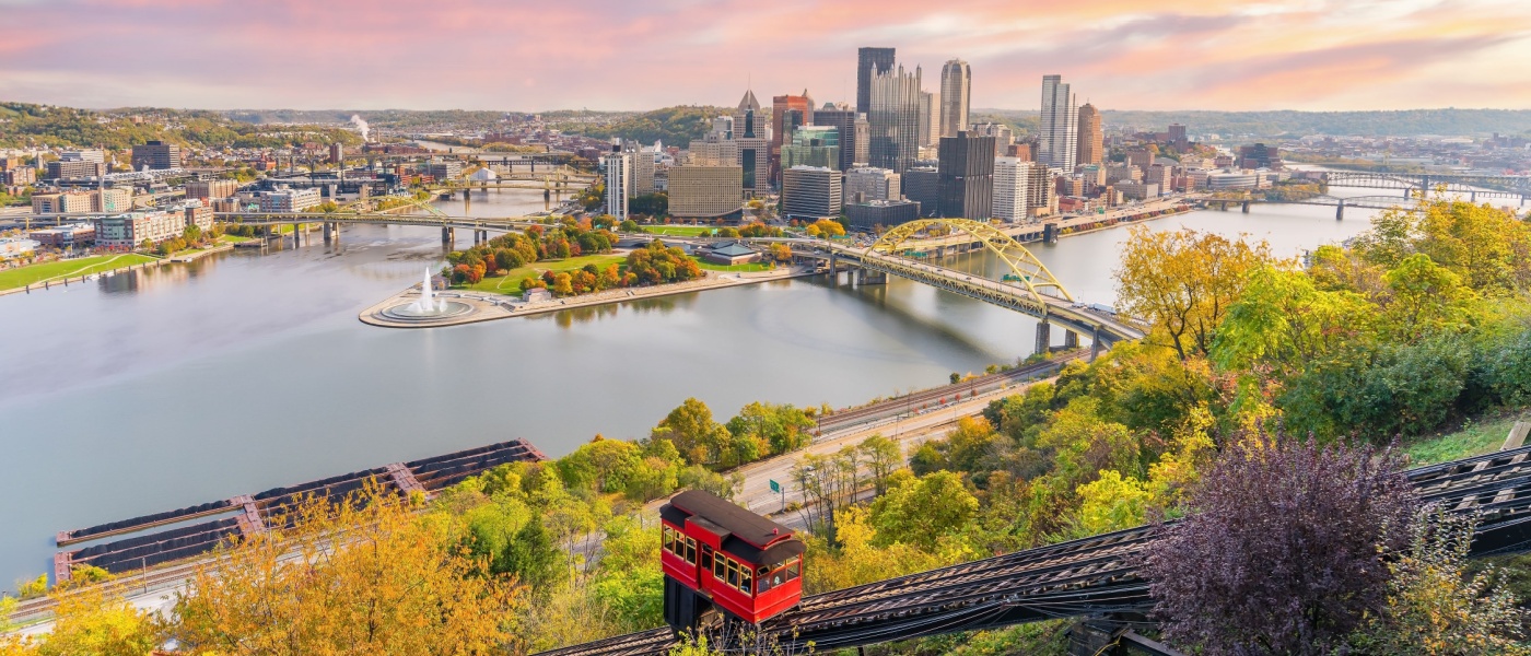An aerial view of Pittsburgh, a city where the cost of living is lower than the U.S. average.