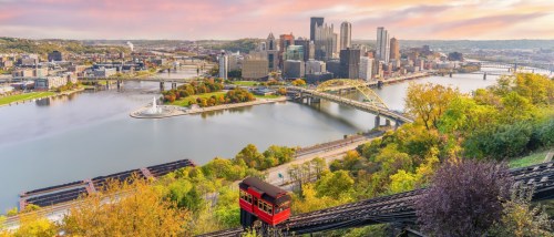 An aerial view of Pittsburgh, a city where the cost of living is lower than the U.S. average.