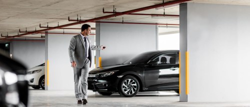 A person in an underground parking garage.