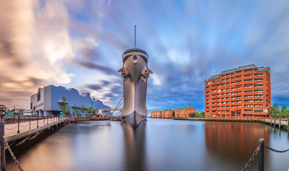 front image of nauticus naval museum in norfolk