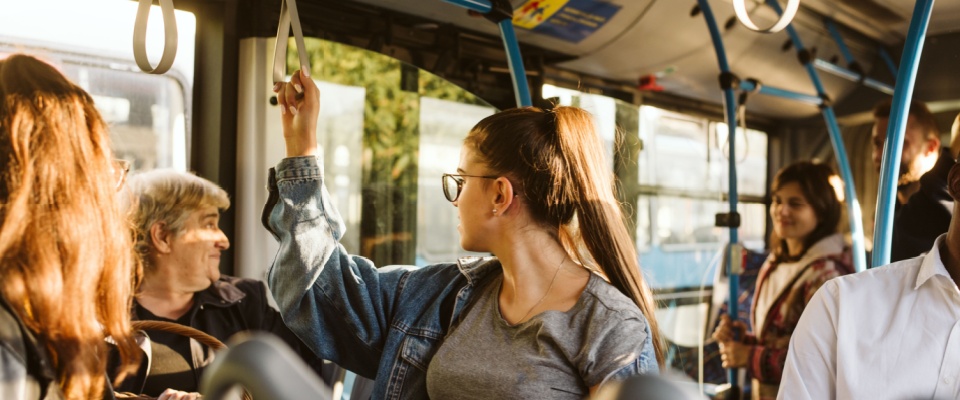 A person using public transit in Omaha.