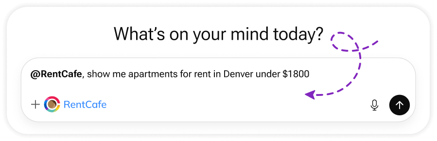 Visual showing a prompt for renters to use when starting to chat with the RentCafe app in ChatGPT.