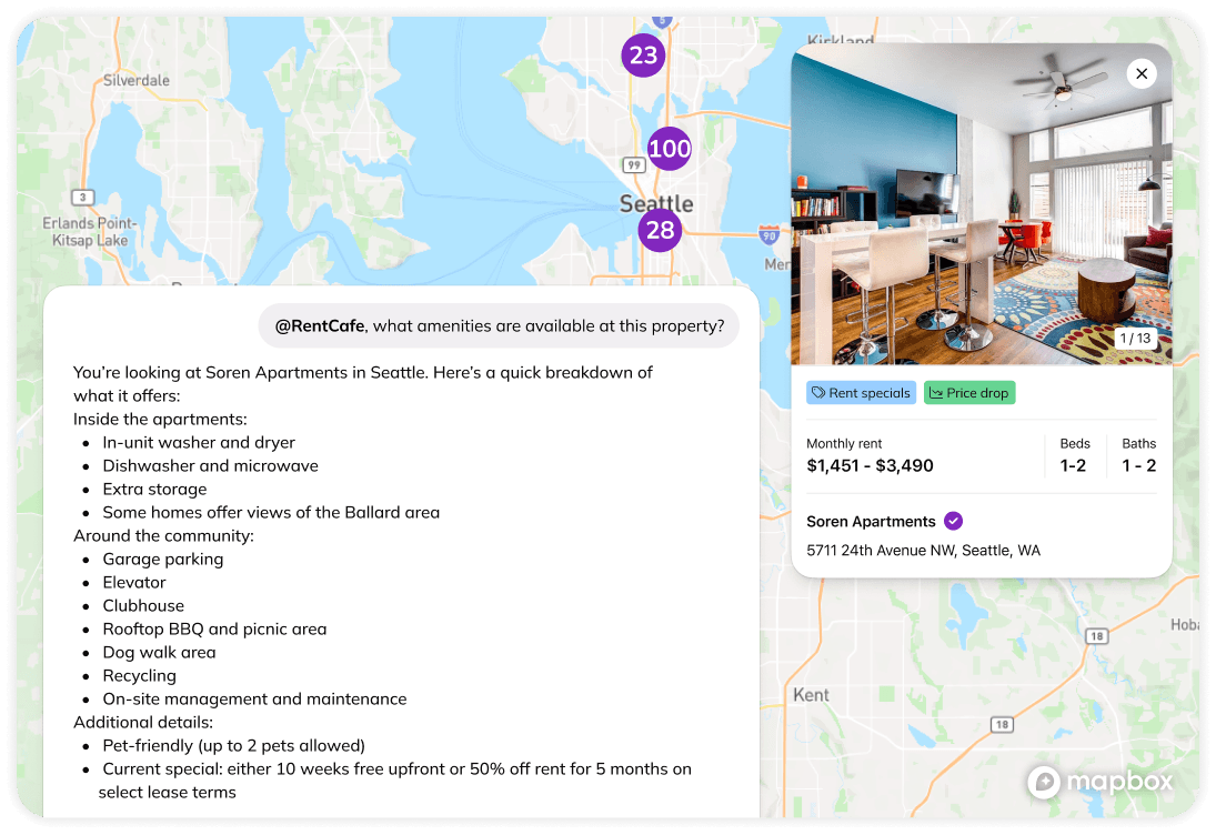 Visual showing additional features that renters can enjoy while using the RentCafe app in ChatGPT.