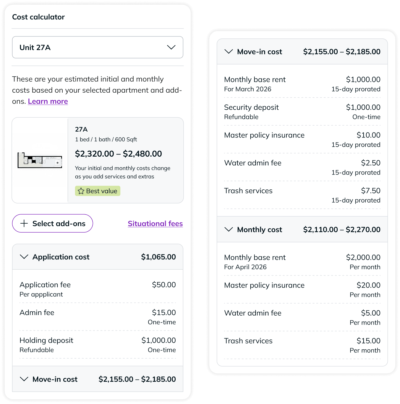 Total Rent Cost RentCafe introduces total monthly cost and the cost calculator
