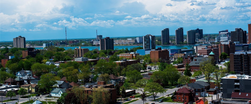 A photo of the skyline in Windsor, ON, a city that made an impressive jump in Canadian renter interest.