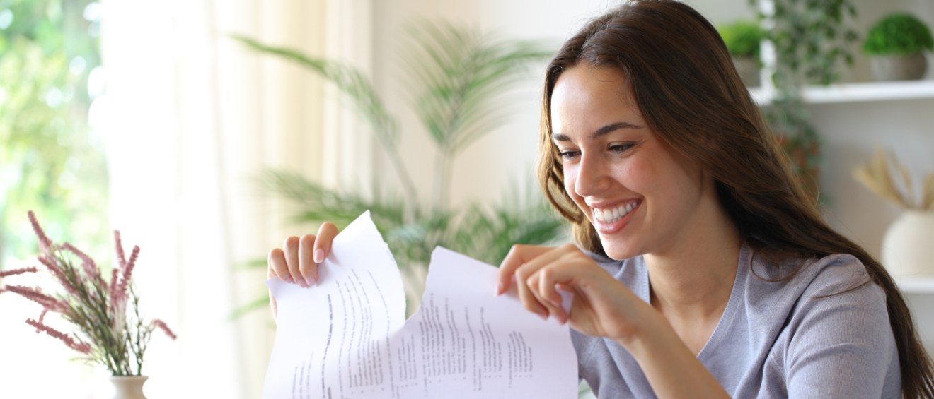 A person is happy after terminating their lease.