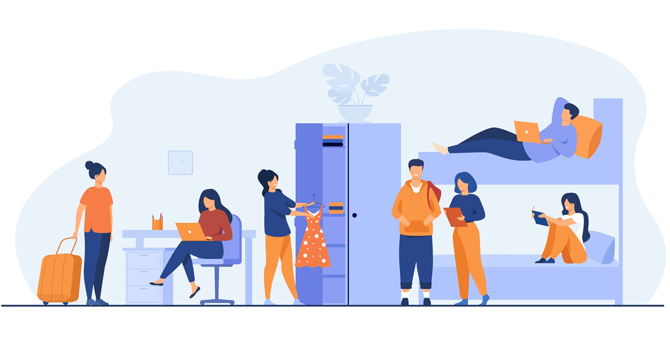 illustration of students living together in student housing