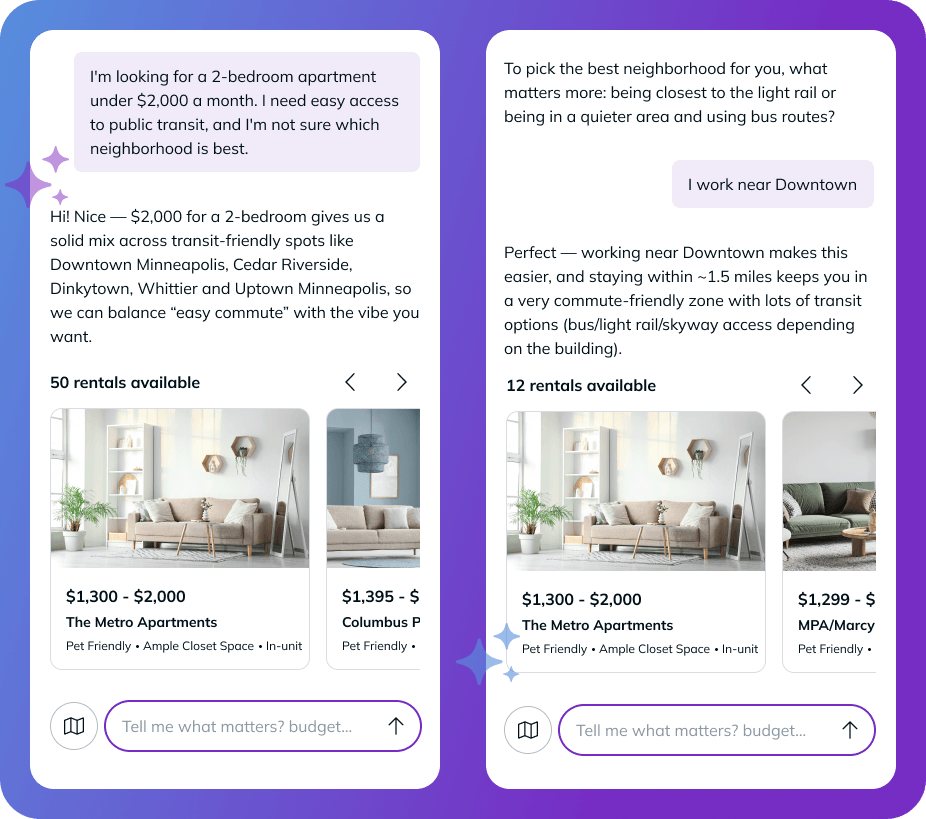 An image depicting a renter using AI mode on RentCafe to search for an apartment.