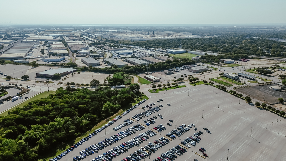 aerial view of arlington entertainment district and parking lots