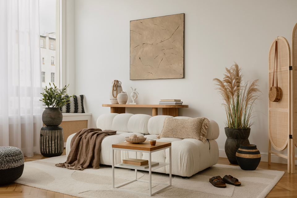 living room with natural elements in interior design